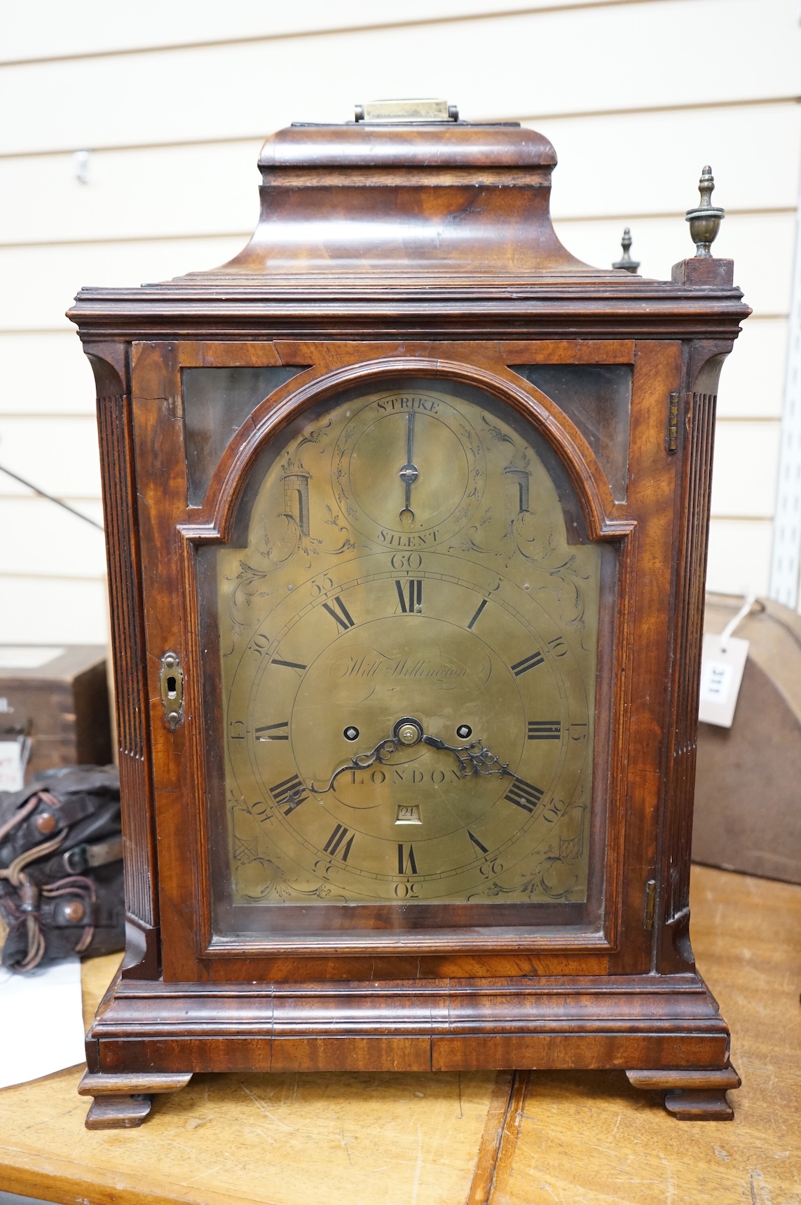 A George III mahogany bracket clock, signed Willm. Willington, London, 54cm high